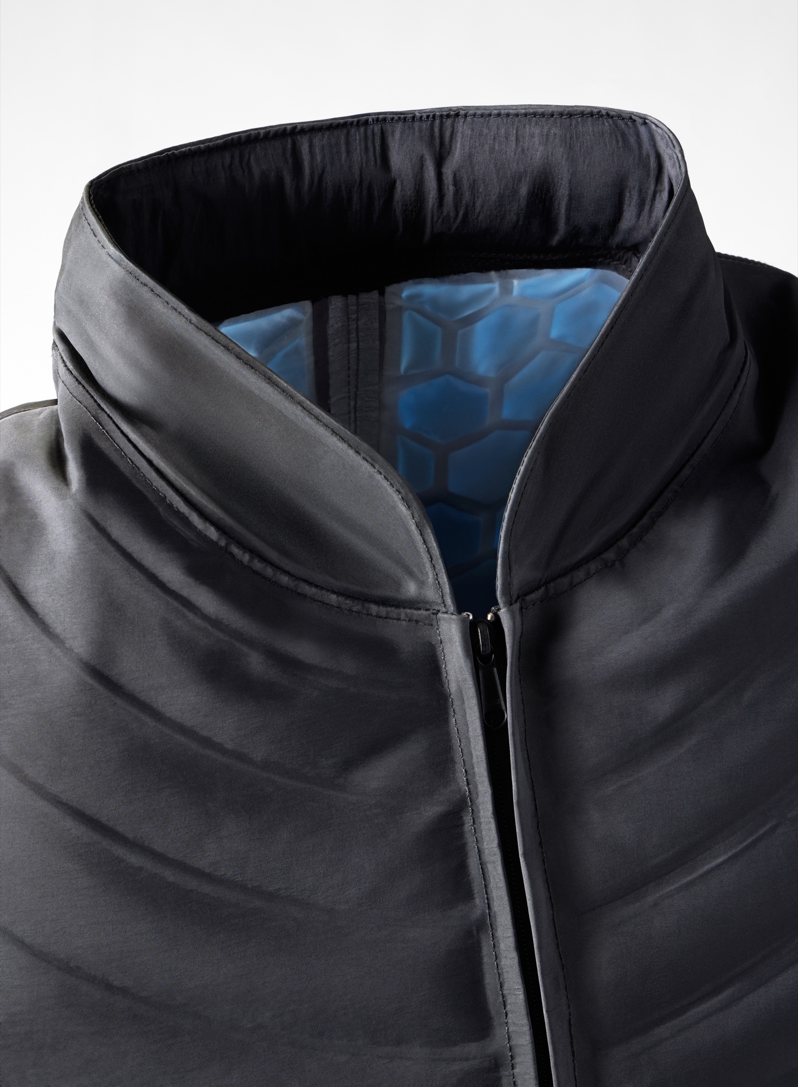 A close view of The Ice Sack collar and segmented blue cold core